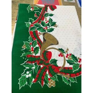 Vintage Christmas Linen Tablecloth